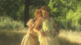 Sexual lesbians romance passionately into the wild