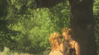 Sexual lesbians romance passionately into the wild