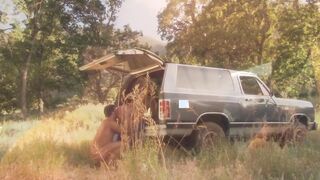 Romantic lovers drive to nailed hard inside the wild