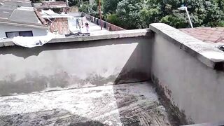 sex without a condom on the terrace a neighbors watches us and sees how she fills me with milk