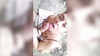 sex without a condom on the terrace a neighbors watches us and sees how she fills me with milk