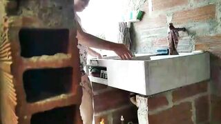 sex without a condom on the terrace a neighbors watches us and sees how she fills me with milk