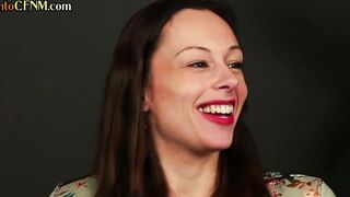 British femdoms blow slave into cfnm group during filthy session