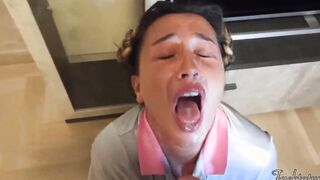 Silly Frenchie College Cheerleader First Time asking for "Trick or Treat". Older Man Tricks her and he's get his Dick inside her mouth. Good Deep Throat. Her Slutty Face and Uniform covered by his Huge Creampie. Teenie Halloween Amazingly Hot Bj.