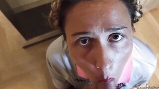 Silly Frenchie College Cheerleader First Time asking for "Trick or Treat". Older Man Tricks her and he's get his Dick inside her mouth. Good Deep Throat. Her Slutty Face and Uniform covered by his Huge Creampie. Teenie Halloween Amazingly Hot Bj.