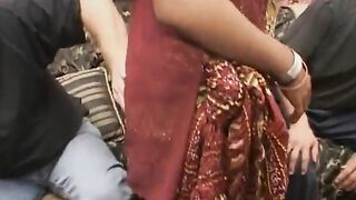 Punjab women gets huge breasts kneaded by 2 men, then strokes it