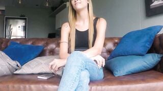 Skinny hispanic 18 blonde first time on casting but it was fake