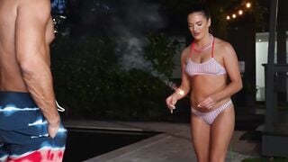 Sensual slender step-daughter seduces old stepdad inside her bikini
