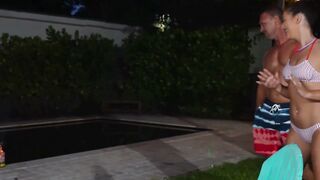 Sensual slender step-daughter seduces old stepdad inside her bikini