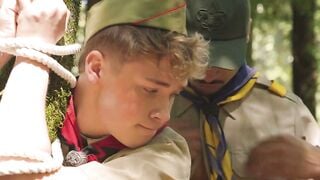 Twink scout tied up in tree and analed by two dick