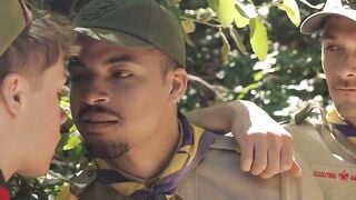 Twink scout tied up in tree and analed by two dick