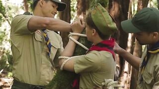 Twink scout tied up in tree and analed by two dick