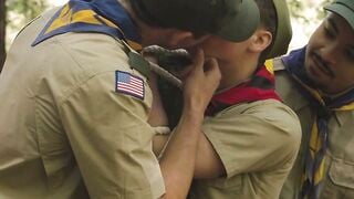 Twink scout tied up in tree and analed by two dick