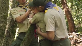 Twink scout tied up in tree and analed by two dick