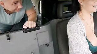 Female Fake Taxi Her long natural titted fall out into front of her passenger leading to 10