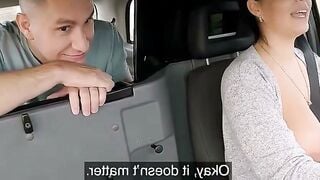 Female Fake Taxi Her long natural titted fall out into front of her passenger leading to 10
