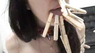Japanese Wife Bound in Rope and Spiked Collar for Hardcore BDSM Training