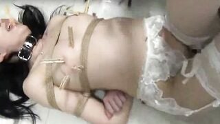Japanese Wife Bound in Rope and Spiked Collar for Hardcore BDSM Training