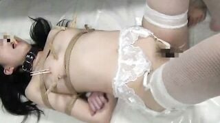 Japanese Wife Bound in Rope and Spiked Collar for Hardcore BDSM Training