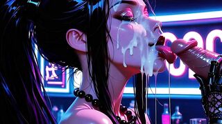 AI Girlfriend Deepthroats Cock In Neon Cyber Bar