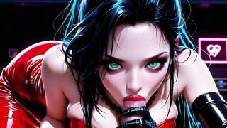 AI Girlfriend Deepthroats Cock In Neon Cyber Bar