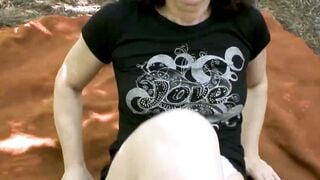Mature Brunette Granny Outdoor Sex On Forest Blanket