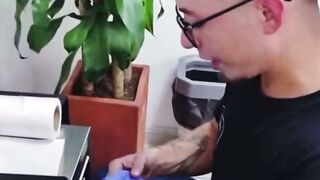 Tattooed Teen Sucks Cock Till Cum Drips on Face
