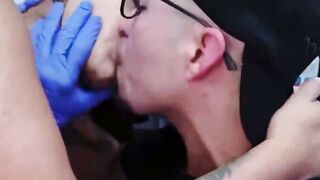 Tattooed Teen Sucks Cock Till Cum Drips on Face