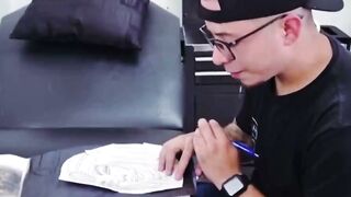 Tattooed Teen Sucks Cock Till Cum Drips on Face
