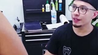 Tattooed Teen Sucks Cock Till Cum Drips on Face