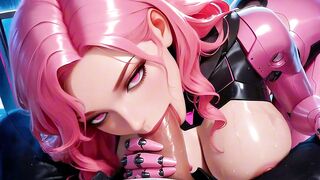 Pink android teases slow tongue before sticky facial