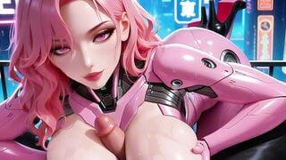 Pink android teases slow tongue before sticky facial