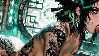 Ink queen rides thick cock deep then titfucked raw facial cum floods