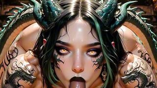 Inked Dragon Tattoo Babe Rides Thick Cock Raw Titfuck Facial Cum