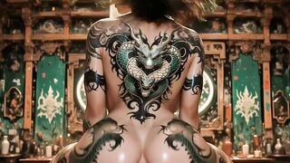 Inked Dragon Tattoo Babe Rides Thick Cock Raw Titfuck Facial Cum