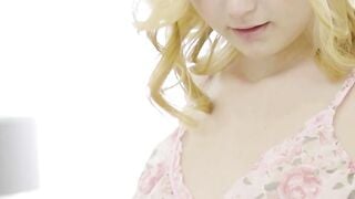 Petite Blonde Alina K Bends Over For Raw Deep Throat And Face Cum