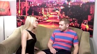 Blonde Stepdaughter Seduces Stepfather On Couch With Tight Black Dress