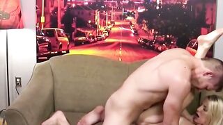 Blonde Stepdaughter Seduces Stepfather On Couch With Tight Black Dress