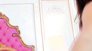 Big Ass Brunette Dildo Masturbation on Pink Bed