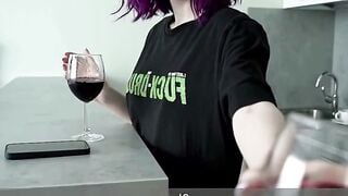 Purple-Haired Babe Sucks Cock in Tight T-Shirt