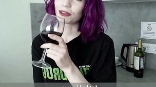 Purple-Haired Babe Sucks Cock in Tight T-Shirt