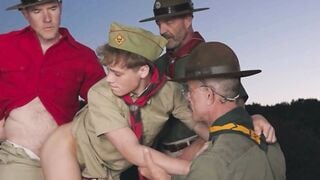 Ace Banner Sucks Cock & Gets Anal Gangbanged By Scout Masters
