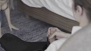 Cuckold watches his young big tit bimbos inside action 6