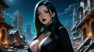 Seductive goth beauty fucked in post-apocalyptic city