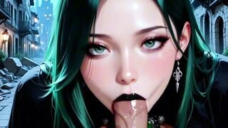 AI Goth Babe Deepthroats Cock In Post-Apocalyptic City Ruins