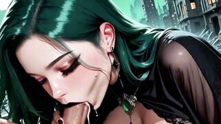 AI Goth Babe Deepthroats Cock In Post-Apocalyptic City Ruins
