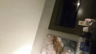 Dark-Haired Babe Sucks Cock Deep in Luxury Hotel Room