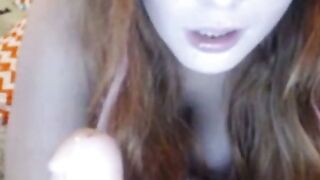 Redhead beauty with big tits rides her dildo to ecstasy