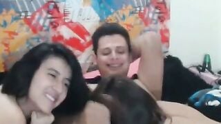 Long-Haired Webcam Amateurs' Double Handjob Hoe 2