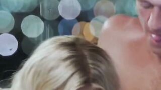 Petite Blonde Sucks Cock And Swallows Cum In Amateur Harem Scene